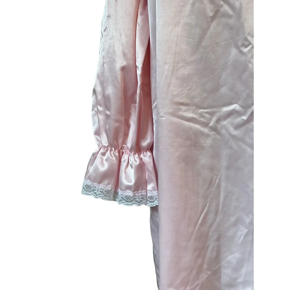 Vtg Jaclyn Smith L Pink Long Sleeve Nightgown Lace Accents Embroidered Modest - Picture 4 of 11